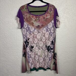 Seven‎ Waves Mixed Media Tunic Dress Womens M Lagenlook Artsy Goblin Fairy Lace